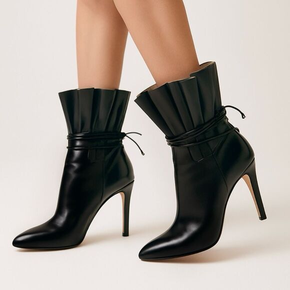 GUCCI Indya Pleated Bow Tie GG Boots Size 38 US 8 Black Leather Ankle Tie Strap - Picture 14 of 15